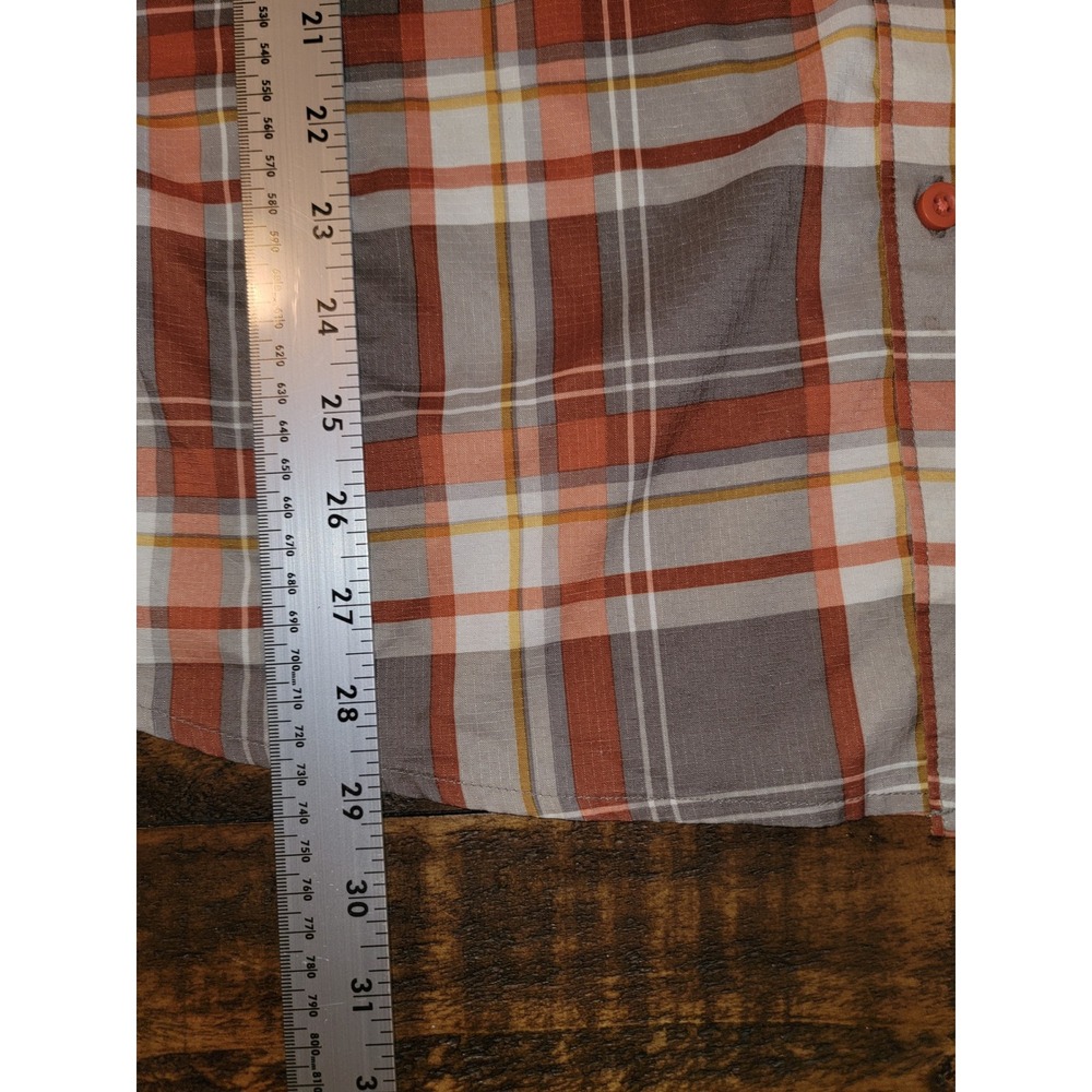 Wrangler Mens Plaid Short Sleeve Button Down Shirt Orange Grey Ripstop Size M‎ - Picture 5 of 6